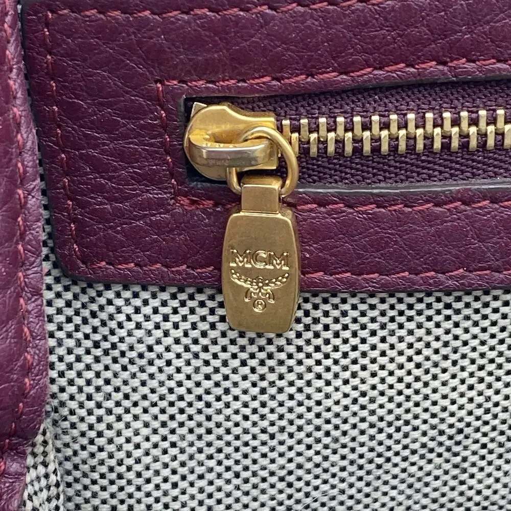 MCM Leather Satchel Burgundy Handbag Vintage Crossbody Tote Travel Purse Germany